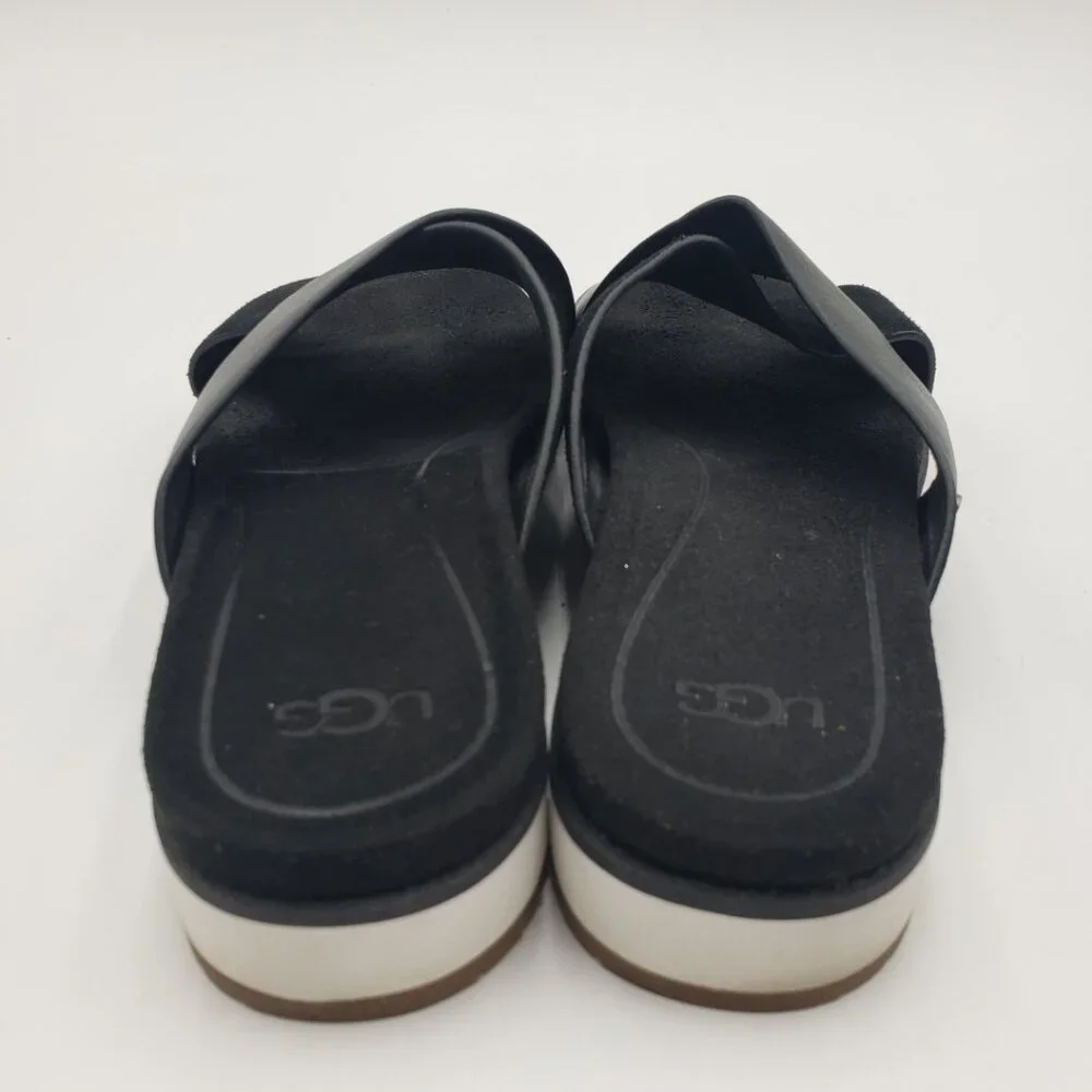 UGG Kari Criss Cross Sandals 7.5 Womens‎ Leather Slip On Black